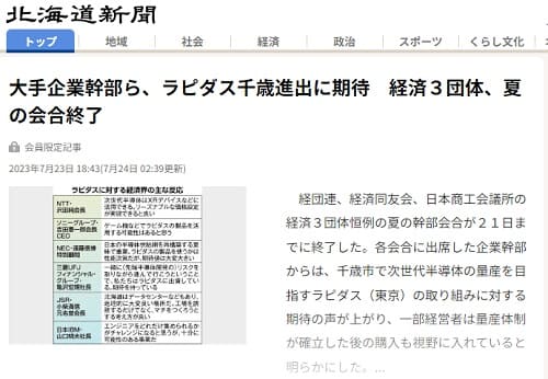 2023年7月23日 北海道新聞へのリンク画像です。